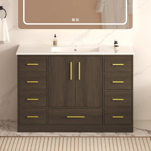 English Elm 48"dark Espresso Bathroom Vanity with 9 Drawers and Soft Close Cabinet Doors Dark Brown W3133S00024