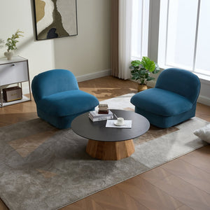 English Elm Swivel Accent Chair Plush Velvet Pumpkin Barrel Silhouette with 360 Degree Metal Base Smoke Blue W3244P392751