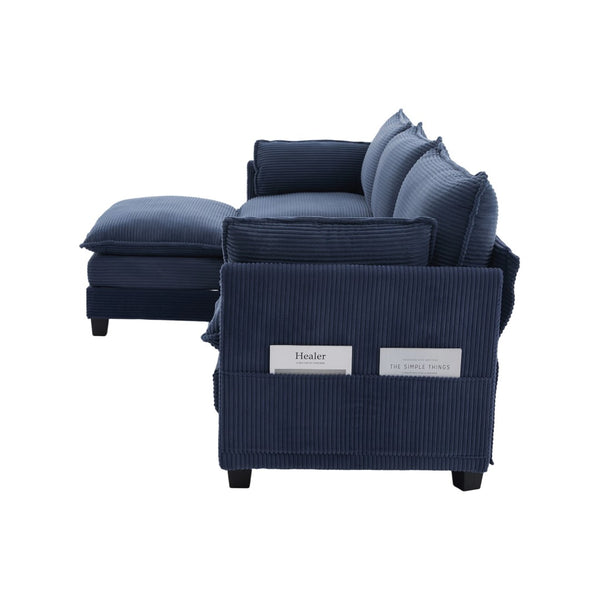 English Elm United We Win Modular Corduroy Sectional with Ottoman Low Profile Living Room Couch Navy W1568S00261
