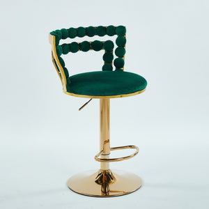 English Elm Modern Glam Pub Set with Marble Top Round Table and Two Adjustable Stools Green W234S00137