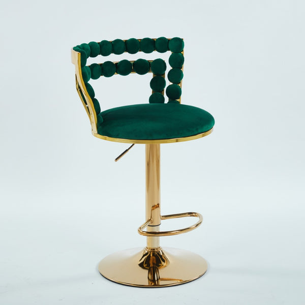 English Elm Modern Glam Pub Set with Marble Top Round Table and Two Adjustable Stools Green W234S00137