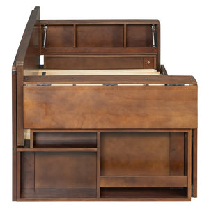 English Elm Queen Daybed with Hydraulic Desk Storage Drawers and Convertible Sofa for Small Spaces Espresso LT000272AAP