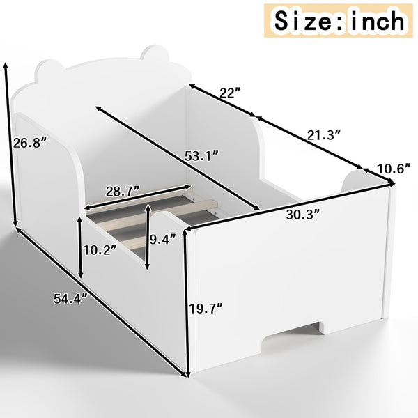 English Elm Toddler Bear Shaped Pine Floor Bed Low Profile Frame Safe Rounded Edges Kids Room White W1580P373252