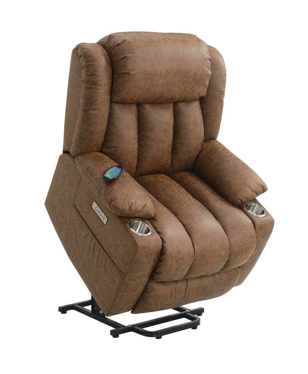 English Elm Pacay Faux Leather Aire Power Recliner with Lift, Heat & Massage, Pocket Coil Seat, Cup Holders Brown 35.1 L x 30.8 W x 30.4 H B2726P245483