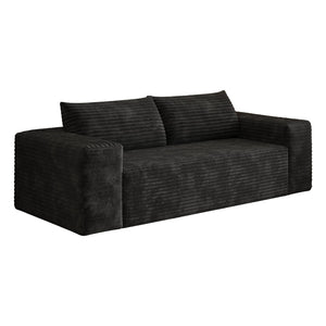 English Elm 78.8" Corduroy Three Seat Sofa Deep Cushioned Low Profile Couch for Modern Living Rooms Black W2824P409862