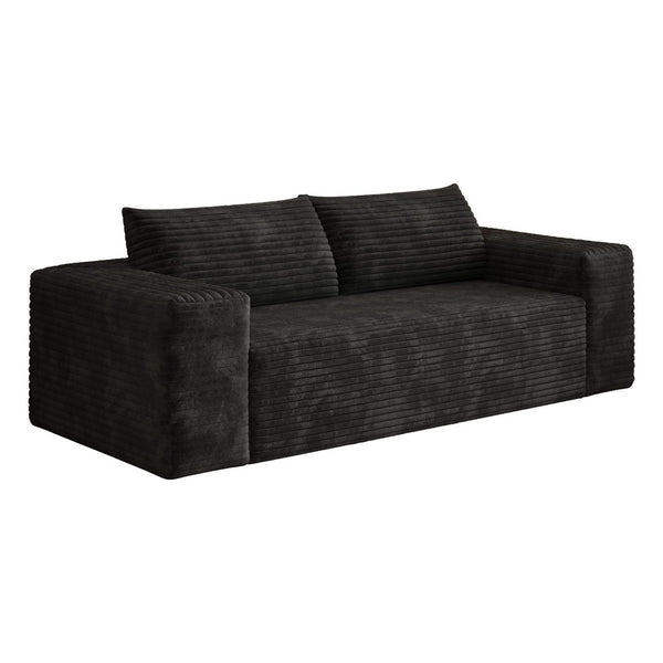 English Elm 78.8" Corduroy Three Seat Sofa Deep Cushioned Low Profile Couch for Modern Living Rooms Black W2824P409862