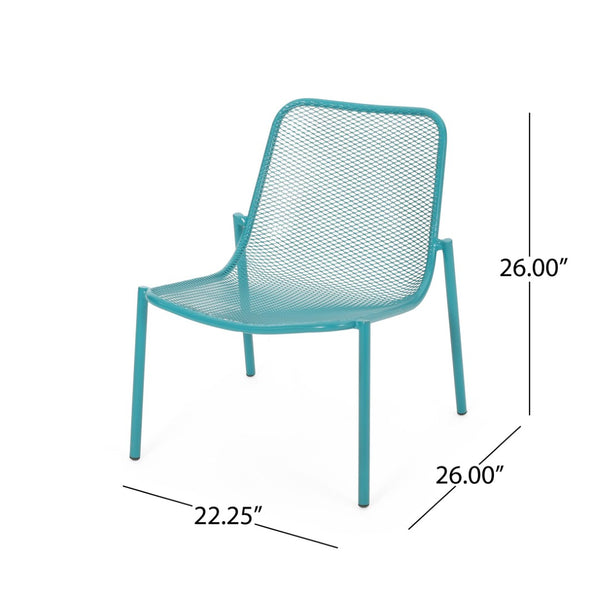 English Elm Kincaid Outdoor Iron Mesh Conversation Set Rust Resistant Patio Chairs with Side Table Teal N775P392159T