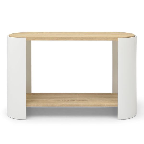 English Elm 3 Round Coffee Table Set 31" Nesting 2-Tier Rustic White & Natural MDF Top with Shelf, Modern Durable Design W1117S00104