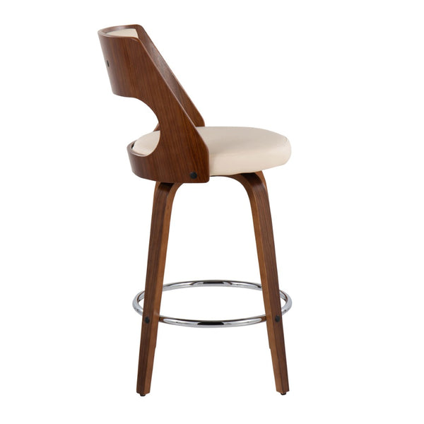 English Elm Mid-century Swivel Counterstools Bentwood Walnut Frame Faux Leather Kitchen Island Pair B202S00018