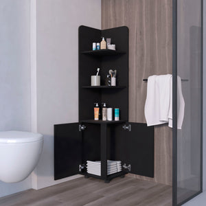 English Elm Wenge Two-Door Corner Cabinet with Three Open Shelves, Wenge Finish, Melamine, Metal Handles (96) B062P205243