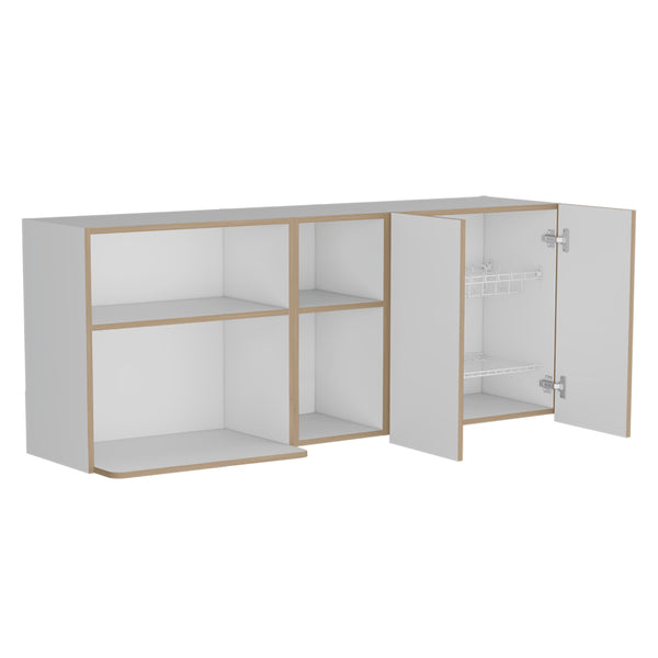 English Elm Nucla Wall Cabinet in White & Light Oak — Engineered Wood, Multi Compartments, Stylish Kitchen Storage B092P286136