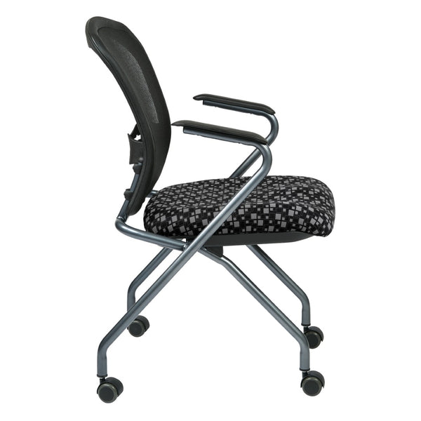 OSP Home Furnishings Deluxe Pro-line Ii Folding Nesting Armchair with Mesh Back and Lumbar Support Domino 84440-K107