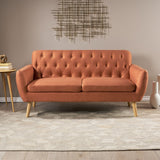 Christopher Knight Home® - Noble House - Bernice Petite Mid Century Modern Tufted Burnt Orange Fabric Sofa