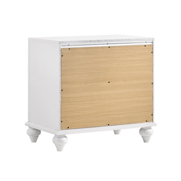 English Elm 2 Chic Two-Drawer Nightstand with Sparkling Acrylic Panels and Faceted Crystal Hardware for Glam Bedrooms White B016P255554