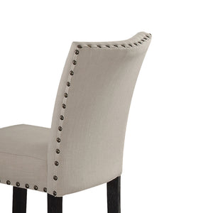 English Elm Beige Parson Counter Height Chair Set of 2 with Nailhead Trim, Padded Linen Seat, Dark Oak Legs B062P209272