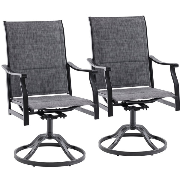 English Elm Outdoor Swivel Patio Dining Chairs Textilene Woven Set for Backyard Entertaining Dark Gray T3623P433702