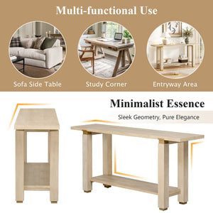 English Elm U_Style 62.9" Modern Minimalist Console Table - Solid Wood With Metal Accents & Open Shelf Storage N711P289140O-GIGA