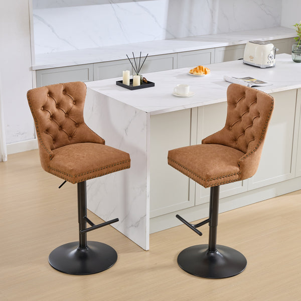 English Elm A&A Furniture Retro Pu Swivel Barstools, Adjustable Height 26-33" For Stylish Home Bars, Set Of 2 W1143P195204