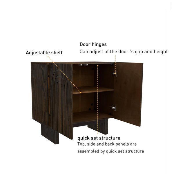 English Elm 2-door Fluted Wood Grain Cabinet Industrial Brown Finish Accent Storage for Living Room T3609P482855