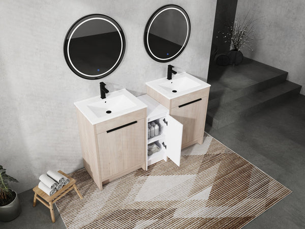 English Elm 60 Inch Freestanding Bathroom Vanity With Ceramic Sink, Soft-Close Doors & Ample Storage Space W999S00316