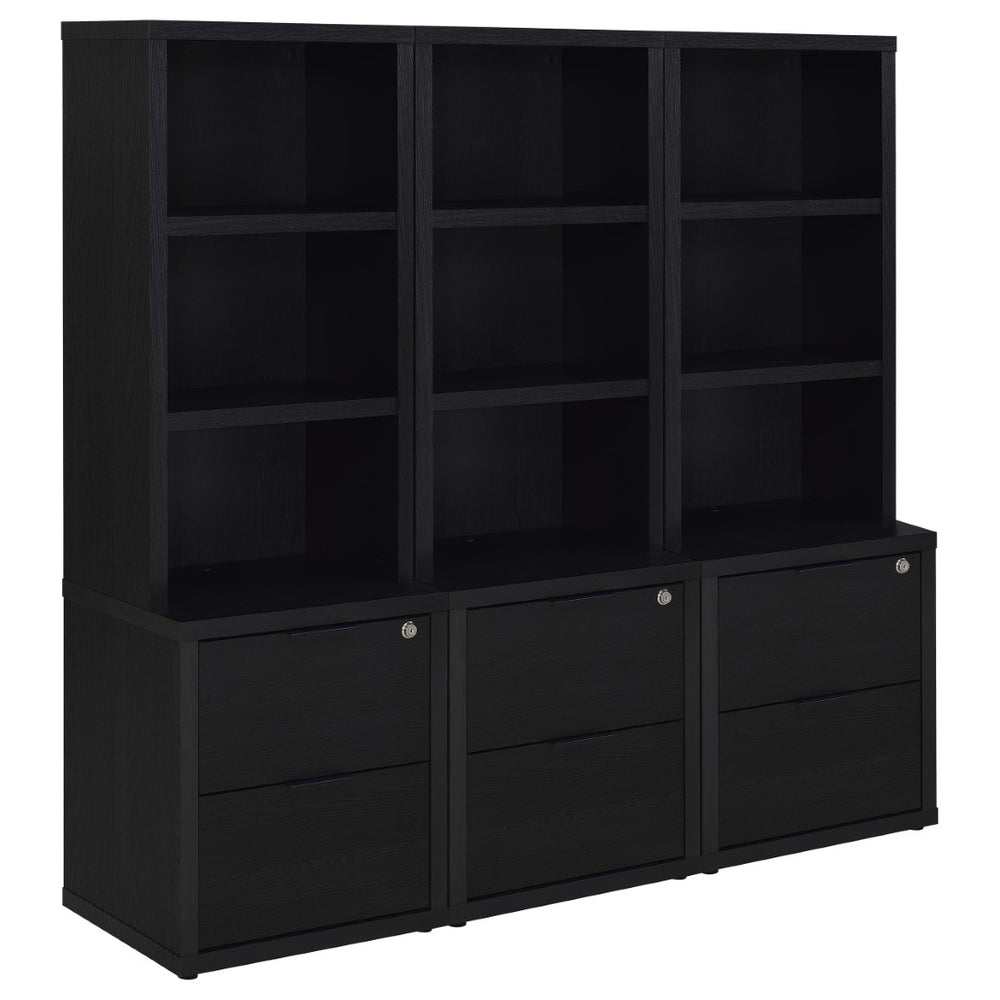English Elm Geary Modular Three Piece Bookcase Wall Unit with Locking Drawers and Usb Charging Black B062S01703