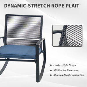 English Elm 2-person Weatherproof Outdoor Bistro Rocking Set with Table, Rust-Proof Metal, Removable Cushions Blue W1859P359942