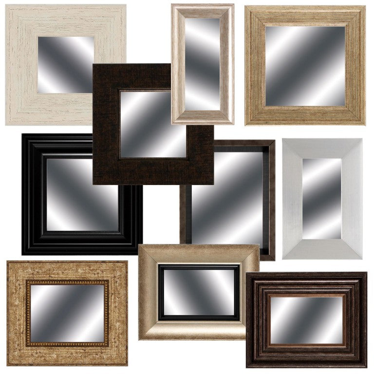 HomeRoots Set of Ten Wall Mirrors Framed in Brown Wood for Eclectic Living Room Decor 366041