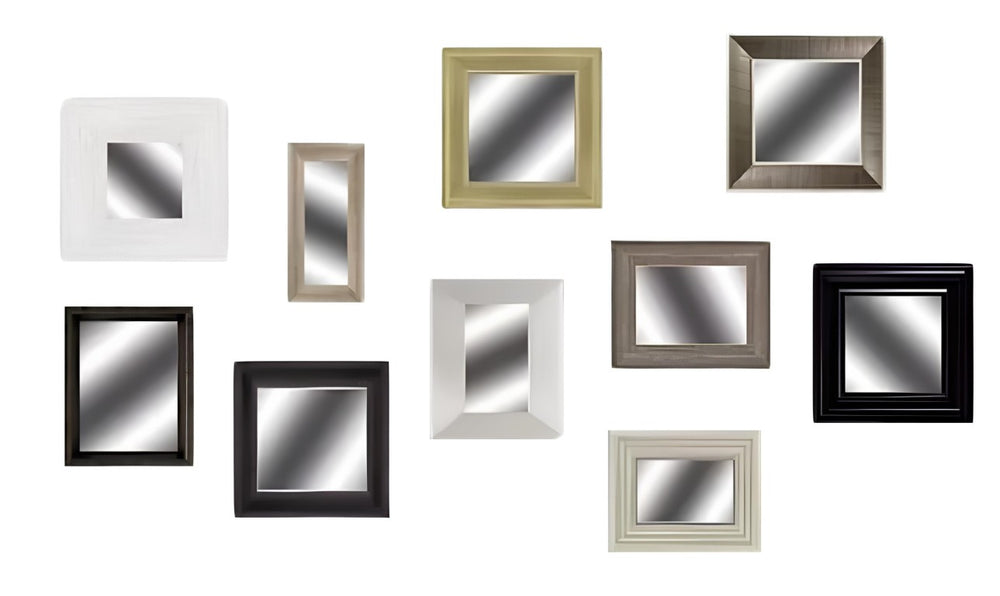 HomeRoots Set of Ten Wall Mirrors Framed in Brown Wood for Eclectic Living Room Decor 366041