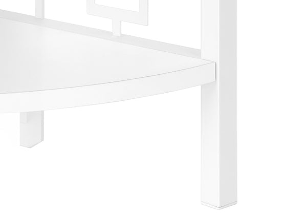 HomeRoots 62" Elegant White Metal Corner Bookcase with Geometric Cutwork - Stylish Storage for Any Room 366068