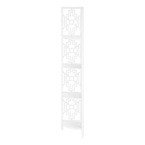 HomeRoots 62" Elegant White Metal Corner Bookcase with Geometric Cutwork - Stylish Storage for Any Room 366068