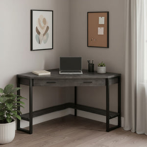 HomeRoots 42" Black Corner Computer Desk - Stylish Space-Saving Design with Drawer for Home Office & Productivity 366072