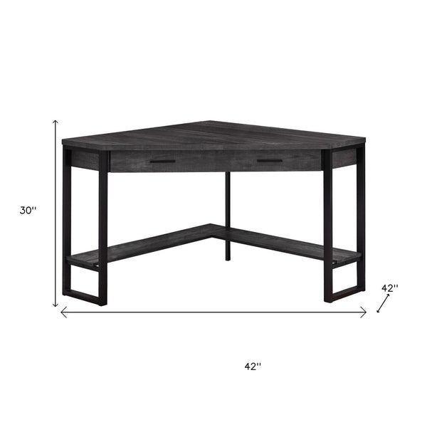 HomeRoots 42" Black Corner Computer Desk - Stylish Space-Saving Design with Drawer for Home Office & Productivity 366072