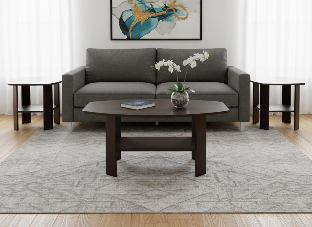 HomeRoots Set of Three 36" Brown Coffee Tables with Lower Shelf - Stylish, Versatile, and Durable Design 366079