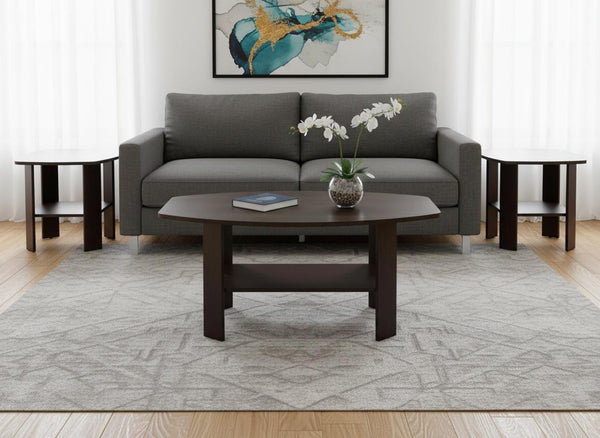 HomeRoots Set of Three 36" Brown Coffee Tables with Lower Shelf - Stylish, Versatile, and Durable Design 366079