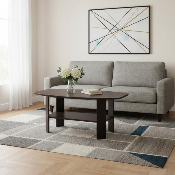 HomeRoots Set of Three 36" Brown Coffee Tables with Lower Shelf - Stylish, Versatile, and Durable Design 366079