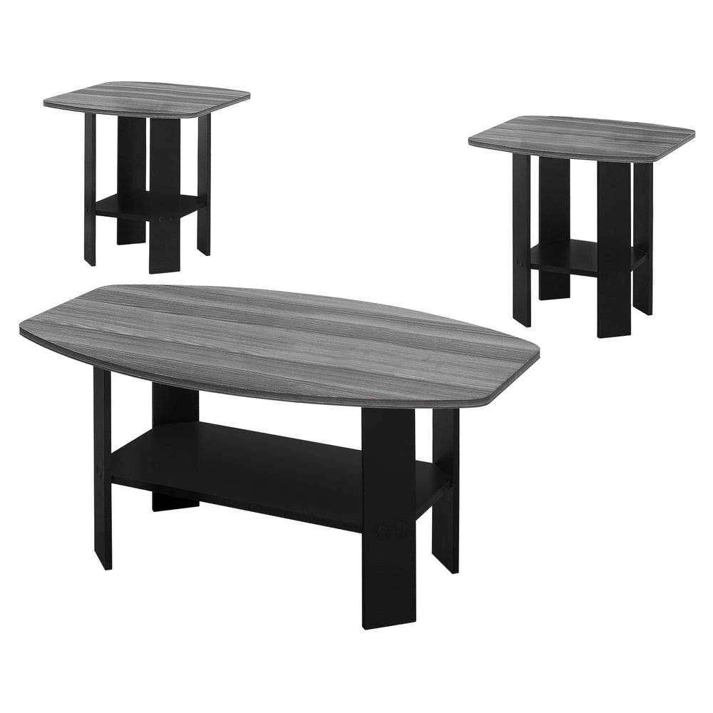 Homeroots Set Of Three 36" Gray And Black Wood Coffee Table With Shelf   366082