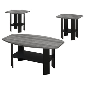 Homeroots Set Of Three 36" Gray And Black Wood Coffee Table With Shelf   366082