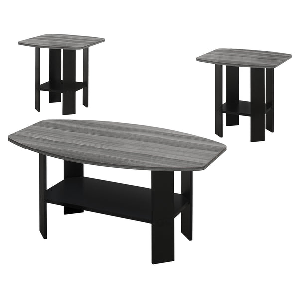 Homeroots Set Of Three 36" Gray And Black Wood Coffee Table With Shelf   366082