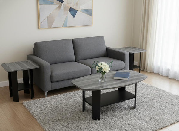 HomeRoots Set of Three Modern Gray and Black Coffee Tables with Lower Shelf for Stylish Storage Solutions 366082