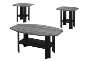 HomeRoots Set of Three Modern Gray and Black Coffee Tables with Lower Shelf for Stylish Storage Solutions 366082