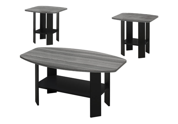 HomeRoots Set of Three Modern Gray and Black Coffee Tables with Lower Shelf for Stylish Storage Solutions 366082