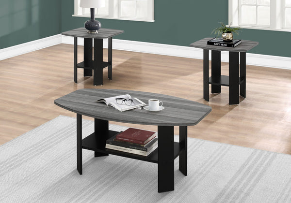 HomeRoots Set of Three Modern Gray and Black Coffee Tables with Lower Shelf for Stylish Storage Solutions 366082