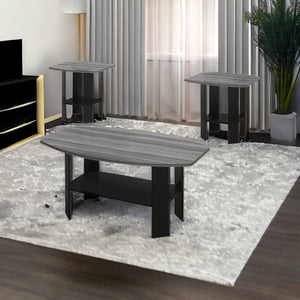 Homeroots Set Of Three 36" Gray And Black Wood Coffee Table With Shelf   366082
