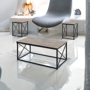 Homeroots Set Of Three 42" Beige And Black Metal Coffee Table   366086