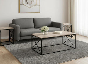 HomeRoots Set of Three Stylish 42" Beige and Black Metal Coffee Tables for Versatile Living Room Decor 366086
