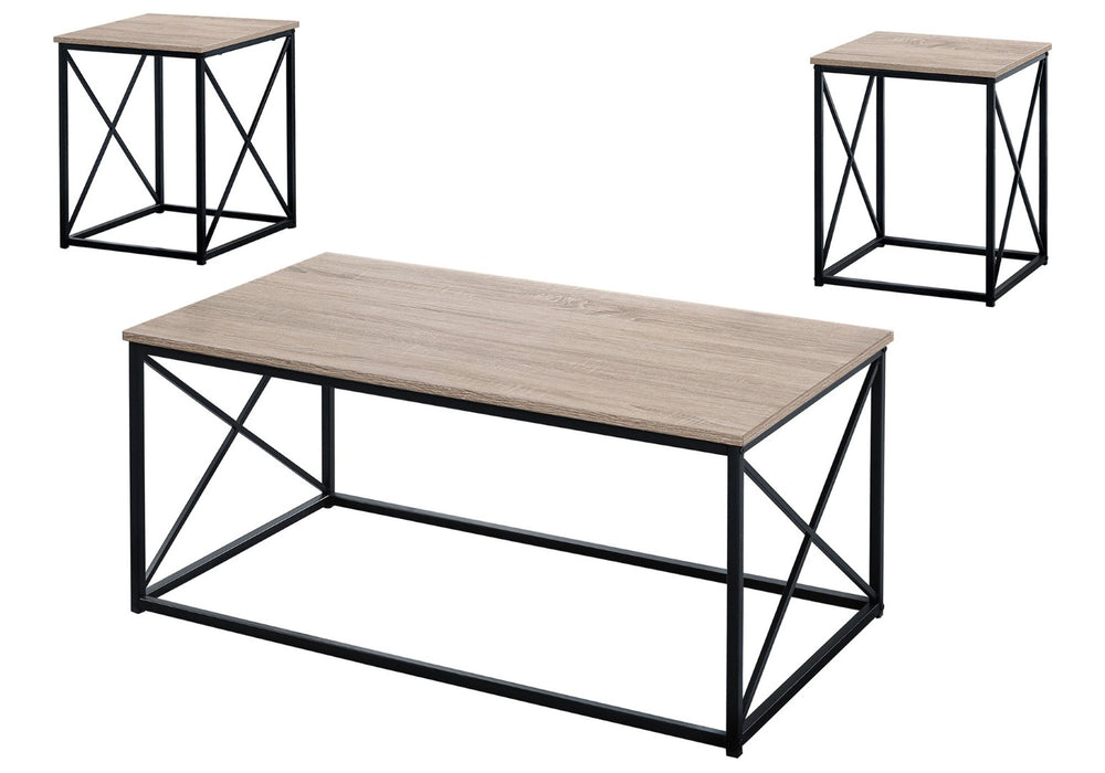 HomeRoots Set of Three Stylish 42" Beige and Black Metal Coffee Tables for Versatile Living Room Decor 366086