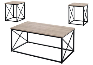 HomeRoots Set of Three Stylish 42" Beige and Black Metal Coffee Tables for Versatile Living Room Decor 366086