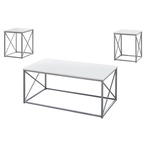 Homeroots Set Of Three 42" White And Silver Metal Coffee Table   366087