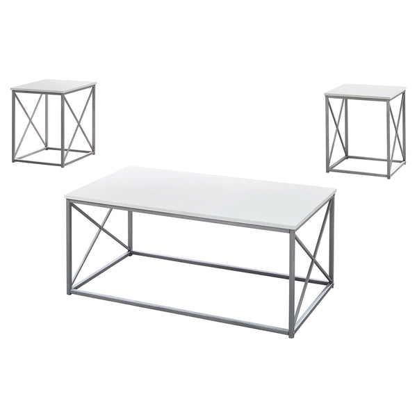 Homeroots Set Of Three 42" White And Silver Metal Coffee Table   366087