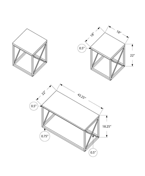 HomeRoots Set of Three 42" Modern White and Silver Metal Coffee Tables for Stylish Living Room Decor 366087